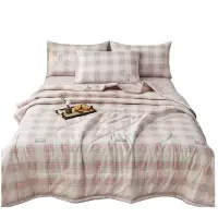铭思沃夏被三件套1.2米床 粉格 套