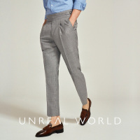 尘界那不勒斯羊毛千鸟格纹西裤男绅士商务时尚巴黎扣翻边修身西服裤子