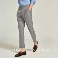 尘界那不勒斯羊毛千鸟格纹西裤男绅士商务时尚巴黎扣翻边修身西服裤子