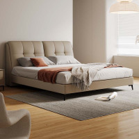 真皮床主卧次卧双人大床实木真皮极简婚床