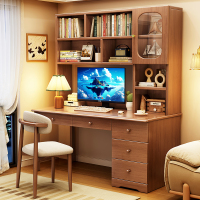 实木家用书桌书架书柜一体卧室办公电脑桌儿童初高中生学习写字桌