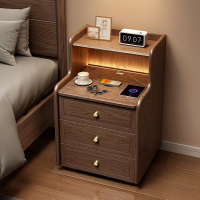 全实木智能床头柜保险箱一体家用USB充电带音响卧室高级感床边柜