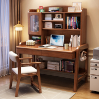儿童实木书桌书柜一体学生家用升降学习桌书架组合卧室写字桌椅子