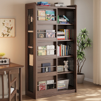 实木书架落地置物架客厅推拉门展示柜书柜一体儿童多层绘本收纳架