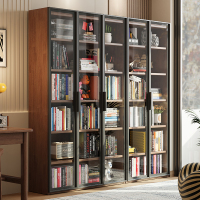 实木书柜带玻璃门家用客厅展示柜落地置物柜书房整墙防尘书架书橱