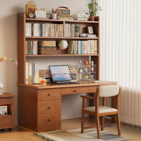 实木电脑桌家用书桌书架一体家用卧室办公桌子简约现代学生书桌