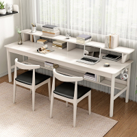 实木书桌书架一体家用办公电脑桌双人学习桌学生写字桌靠窗长条桌