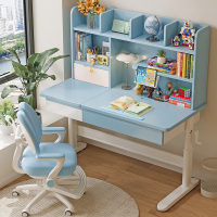 实木儿童学习桌书桌书架一体学生家用多功能手摇升降卧室写字桌椅