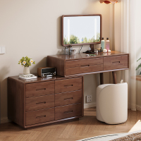 实木梳妆台斗柜一体化妆桌简约现代卧室可伸缩转角床尾六斗收纳柜