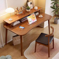 全实木书桌家用简易带书架电脑桌工作台卧室中小学生学习写字桌子