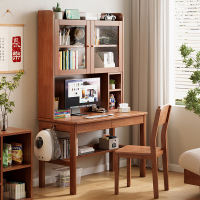 实木书桌书架一体学生家用书柜组合学习桌小户型办公桌卧室电脑桌