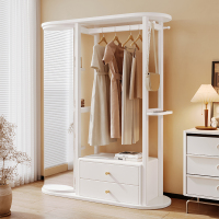 实木衣帽架带穿衣镜可旋转家用卧室试衣镜挂衣架一体储物柜置物架