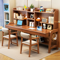 实木双人书桌书架一体儿童学习桌组合家用卧室中小学生写字课桌椅