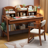 实木儿童学习桌书桌书架一体简约家用卧室学生书桌可升降课桌椅