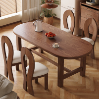实木餐桌圆形桌家用吃饭大板桌中古风饭桌简约黑胡桃木新款圆桌面