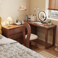 斗柜化妆台一体卧室简约现代实木转角书桌床尾伸缩收纳小型化妆桌