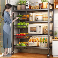 不锈钢厨房置物架菜篮子落地多层多功能微波炉锅具收纳架零食架子