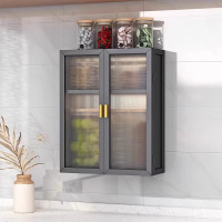 厨房置物架免打孔壁挂多功能带门防尘调味品调料收纳柜墙上储物柜