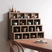 黑胡桃木挂墙多宝阁茶杯摆件收纳置物架新中式实木桌面博古架