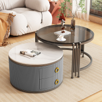 现代简约岩板玻璃茶几大小圆形组合小户型客厅轻奢时尚高低可伸缩