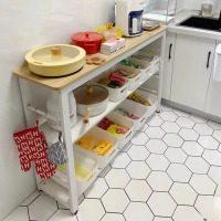 厨房置物架落地多功能切菜桌长条备餐工作台微波炉锅具收纳窄边柜