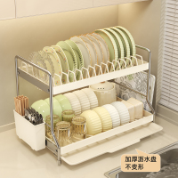 沥水碗盘架家用放盘子收纳层架厨房装碗碟置物架双层碗盘柜筷子收纳盒