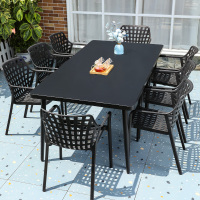 户外桌椅庭院花园外摆休闲碳钢铝合金桌餐桌椅室外露天PVC椅组合