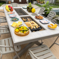 户外烧烤桌椅中式烧烤桌家用烧烤炉电烤桌庭院别墅香槟色桌椅