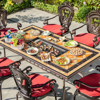 户外烧烤桌椅庭院家用室外花园休闲铸铝露台别墅院子铁艺长桌组合