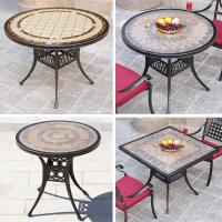 户外铸铝单桌休闲庭院花园别墅餐桌欧式彷大理石桌面铝桌家具餐桌