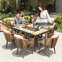 户外铸铝烧烤桌椅北欧烧烤桌家用烧烤炉电烤桌庭院编藤桌椅组合