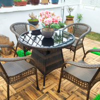 藤椅户外桌椅庭院花园家用休闲室外露天藤编家具五件套阳台小茶几