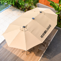 户外伞桌椅带伞奶茶店商用庭院休闲三头中柱伞大太阳伞室外遮阳棚