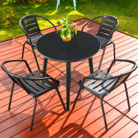 户外桌椅庭院铁艺休闲奶茶店阳台小茶几摆摊商用室外带伞塑料椅子