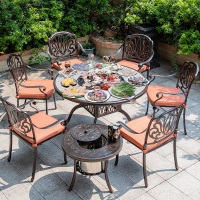 户外烧烤桌椅休闲庭院花园露台电烤炉室外家用餐桌欧式铸铝家具