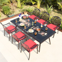 户外烧烤桌椅家用庭院花园别墅室外餐桌电烤炉木炭烧烤台铸铝组合