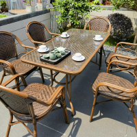 户外藤编桌椅室外庭院花园别墅露台休闲靠背椅茶几三件套阳台藤椅