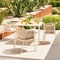 休闲户外桌椅庭院藤编露天阳台花园北欧家俱设计师铝合金餐椅