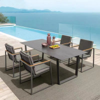 北欧户外桌椅露台别墅庭院藤编饭厅长桌组合五件套设计师室外