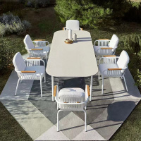 户外餐桌椅组合三六件套露天庭院别墅酒店露台防雨晒铝合金桌椅