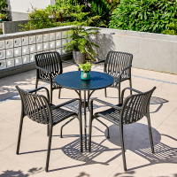 户外桌椅庭院露天室外黑色桌椅组合碳钢别墅花园小院休闲桌椅套装