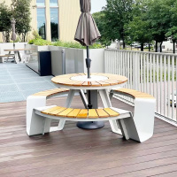 户外餐桌椅庭院圆形防雨晒柚木铝合金公共场合公园椅花园家俱