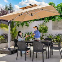 户外桌椅带伞组合别墅庭院花园露台休闲室外现代露天阳台塑木桌椅