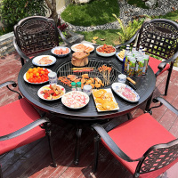 户外烧烤桌椅别墅花园庭院露台休闲电烤碳烤桌室外铸铝烧烤炉子