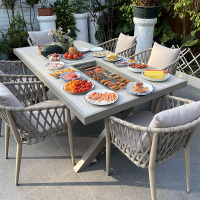 户外烧烤桌椅北欧烧烤桌家用烧烤炉电烤桌庭院别墅铝合金桌椅