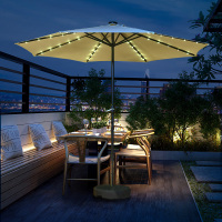 户外遮阳伞中柱伞庭院花园圆形LED灯珠太阳能伞室外摆摊桌椅伞