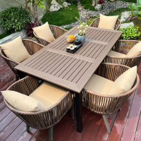 户外桌椅庭院花园屋Pe藤椅露天塑木桌组合户外露台休闲桌椅