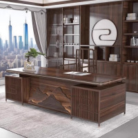 宋氏美学大班台黑胡桃白蜡木办公室高端大班台办公桌老板主管桌