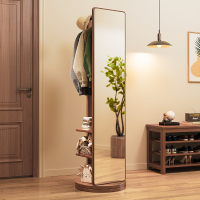 全身镜家用落地镜卧室可旋转穿衣镜挂衣架一体简约现代移动试衣镜
