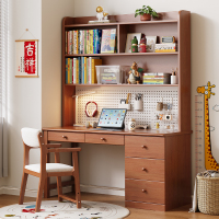 实木书桌书架一体卧室家用洞洞板电脑桌儿童学生写字桌学习桌子